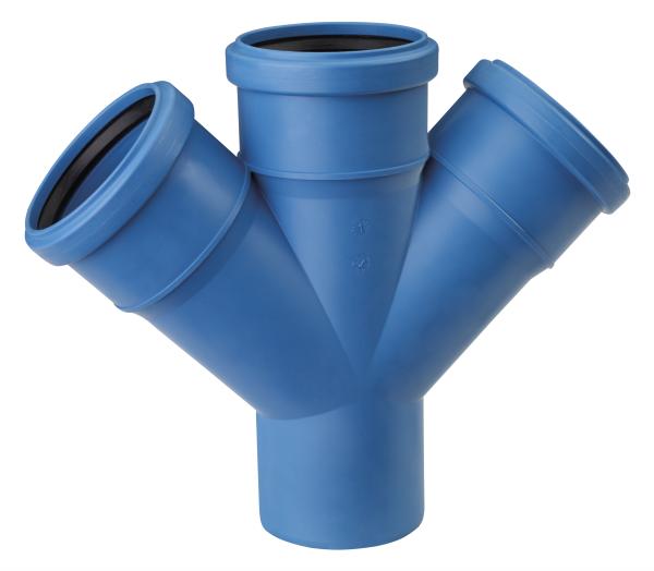 HT Rohr Abflussrohr Sanitärrohr schallgedämmt blau Doppelabzweig 45 Grad